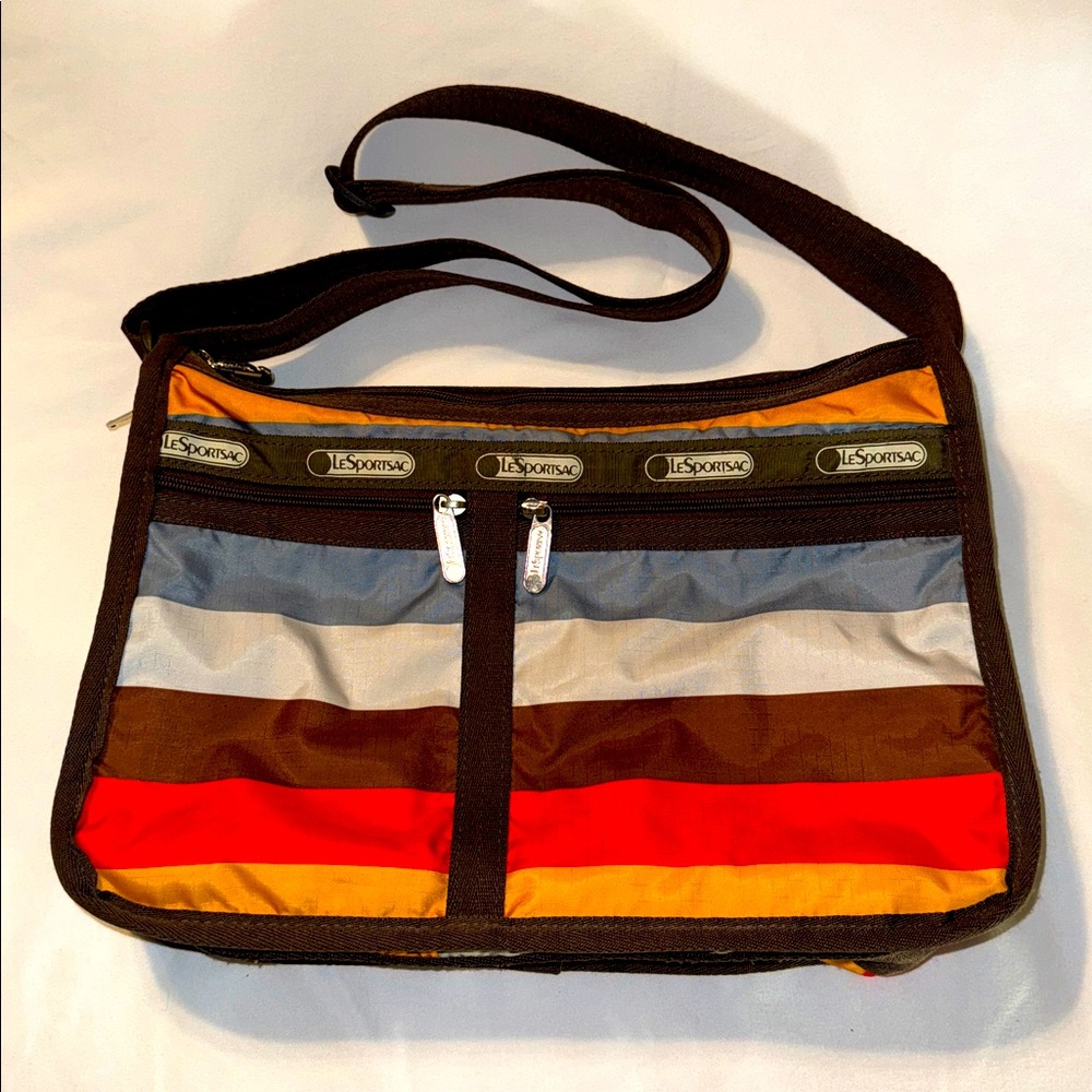 LeSportsac Everyday Deluxe Crossbody Expandable Bag Purse Striped Nylon 13x10x5